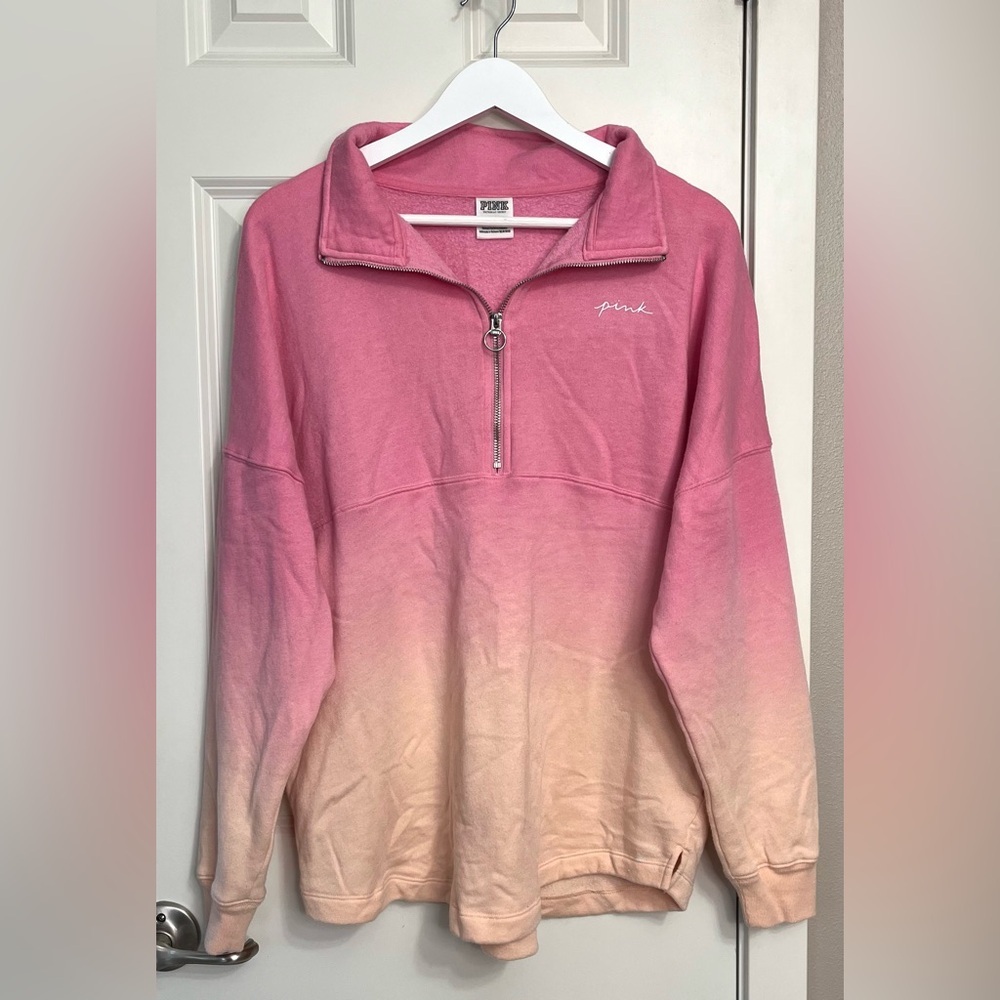 Victoria's Secret PINK Ombre Dip Dye Varsity Half-Zip Pullover Sweatshirt